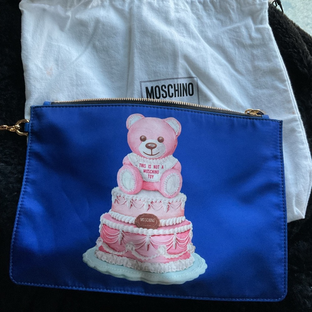 Moschino Couture Blue satin wristlet clutch